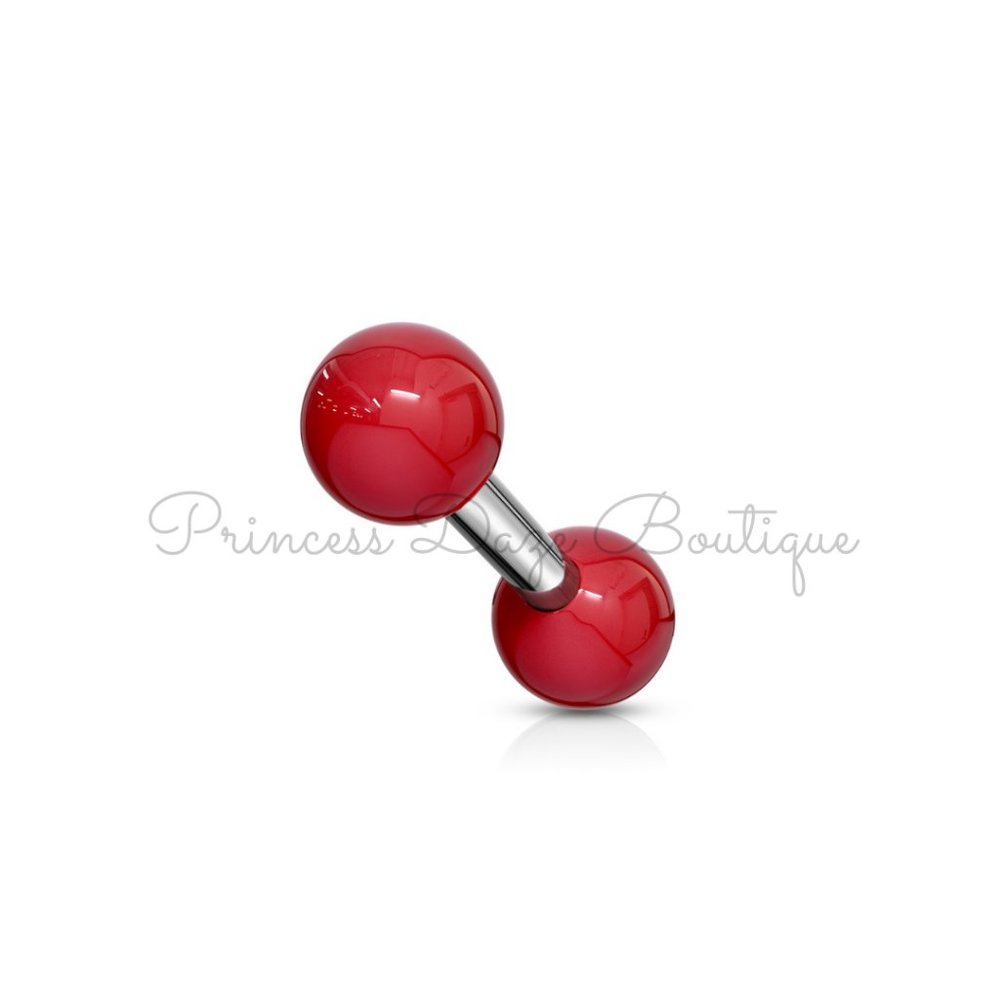 Red Double Ball‎ Cartilage / Tragus Barbell Earring